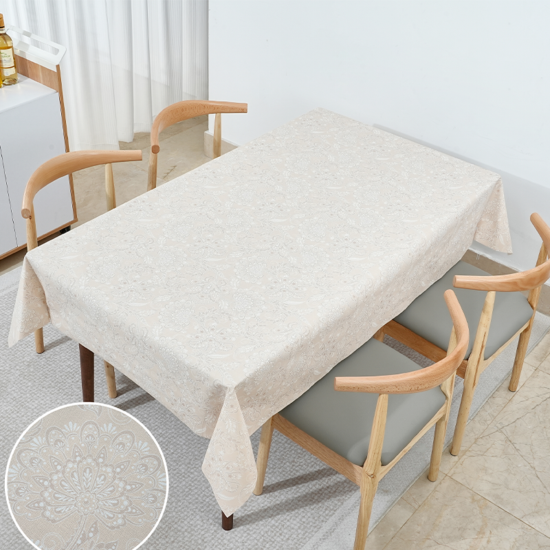 Mantel de PVC con estampado floral Mandala en color beige 