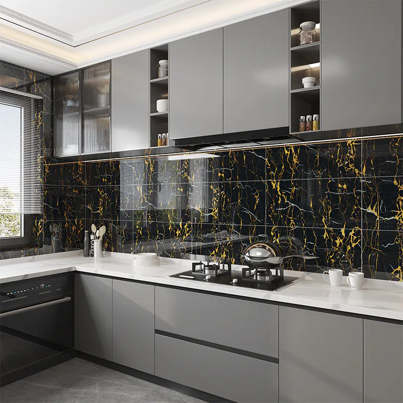 Pegatina decorativa de pared de mármol con base negra 