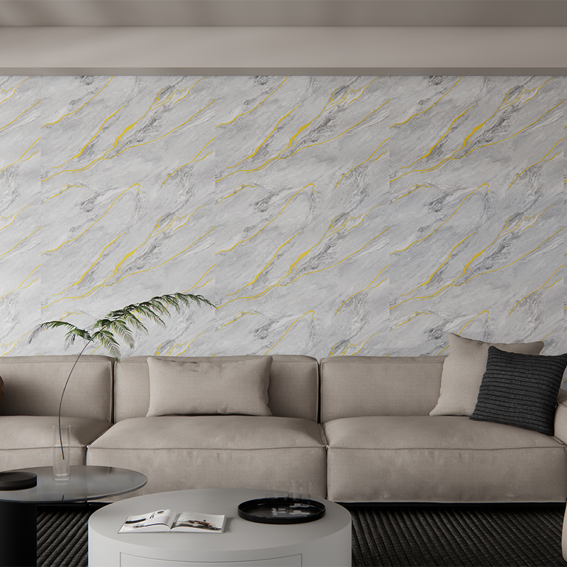 Pegatina decorativa de pared con vetas de oro y mármol gris pálido 