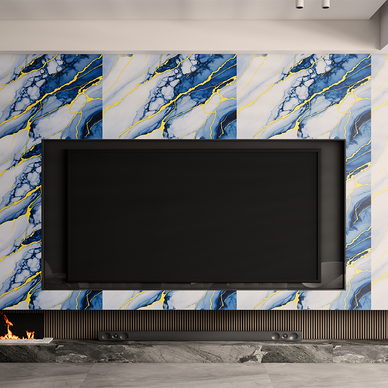Pegatina decorativa de pared de mármol y veta dorada con tinta fluida 
