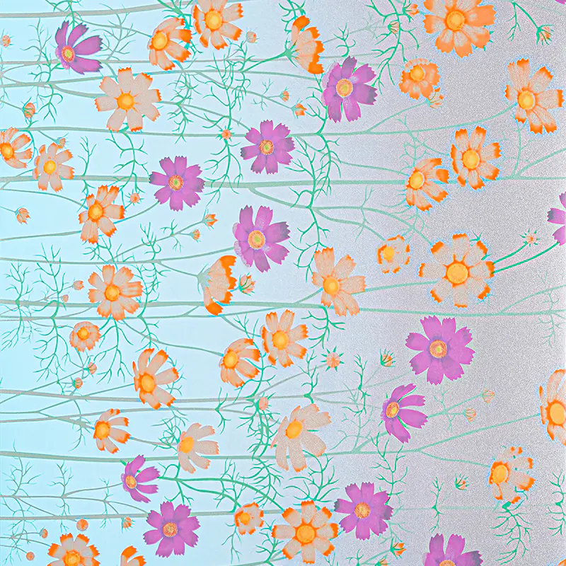 Película estática de PVC con hojas florales en color